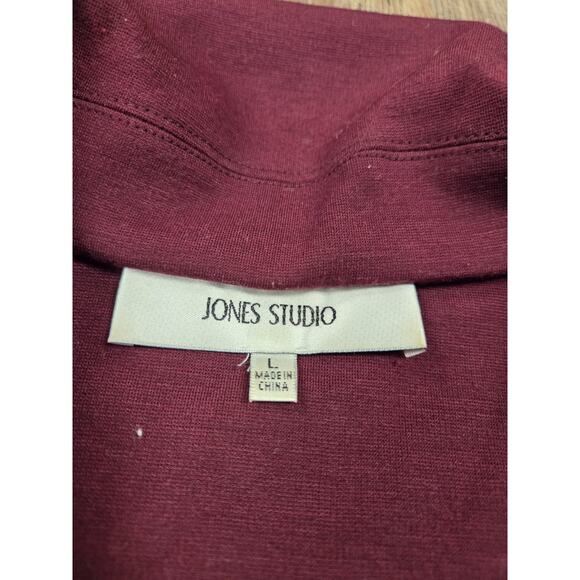 JONES STUDIO Women's Cape Top L Dark Red Button Tie Waist-Band Kimono-Sleeve - Picture 2 of 4